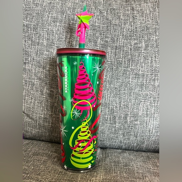 Starbucks  2023 Holiday Ribbons & Trees Star Straw Topper Tumbler. NWT - Picture 1 of 3